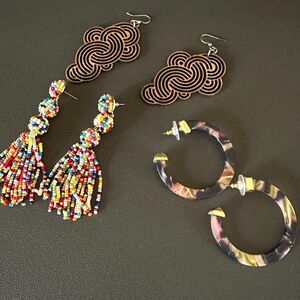 Fun Flirty Statement Earrings lot 3 - Beaded Tassel Hoop Artisan